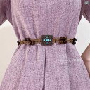 ベルト レディース レトロ 織り 麻 ロープ スカート シャツ ウエストマーク カジュアル 細 ストーン ビーズ エスニック 普段使い 旅行 スクエア オーバル 柔らかい
