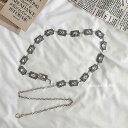 チェーンベルト レディース フック ウエストマーク アクセサリー ラインストーン 装飾 スカート パンツ 細 光沢 レトロ カジュアル 普段使い レジャー シルバー(4)