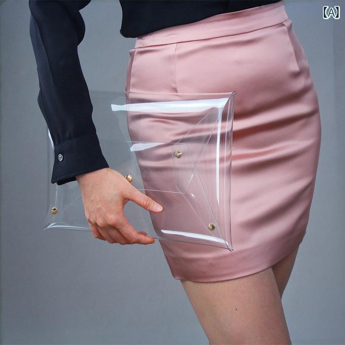 クリアバッグ おしゃれ 透明 クラッチ ゴールド リベット スナップ ボタン レディース ビニール PVC 防水 ヘビ柄 レザー 黒 カジュアル 普段使い パーティー