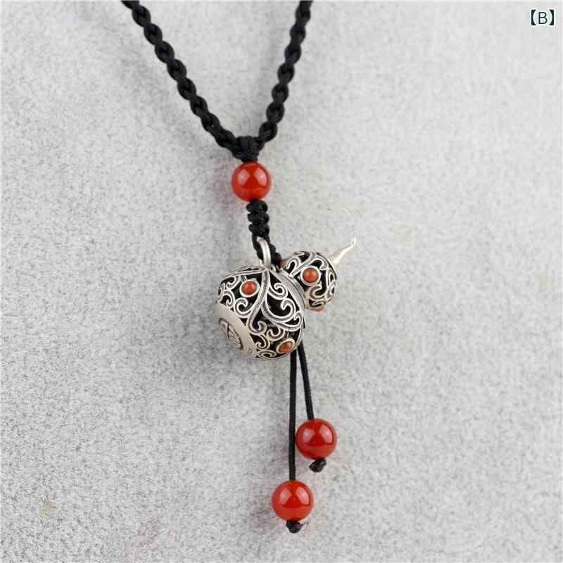 ネックレス おしゃれ メンズ 男性 レディース 女性 ペンダント ロング 925 シルバー 伝統 工芸 レトロ 銀 ひょうたん 開閉 可能 チェーン コード キーホルダー
