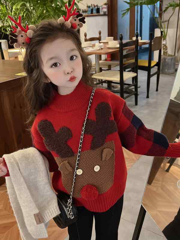 女の子 セーター キッズ インナー ニット ハイネック プルオーバー 長袖 暖かい 厚手 冬 ボタン ポンポ..