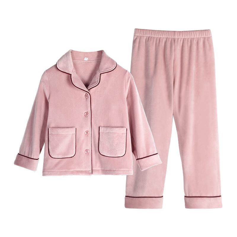 パジャマ キッズ 冬 女の子 長袖 前開き 襟 ポケット ウエストゴム ベルベット 厚手 暖かい 通気性 柔らかい 静電気防止 かわいい あんこ グレー