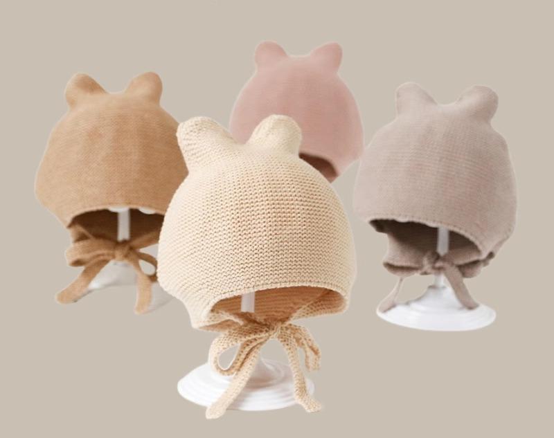 ベビー 帽子 冬 男の子 女の子 韓国 耳 紐 つばなし 暖かい ソフト 防寒 お出かけ かわいい カジュアル シンプル ピンク カーキ グレー プレゼント 誕生日 クリスマス