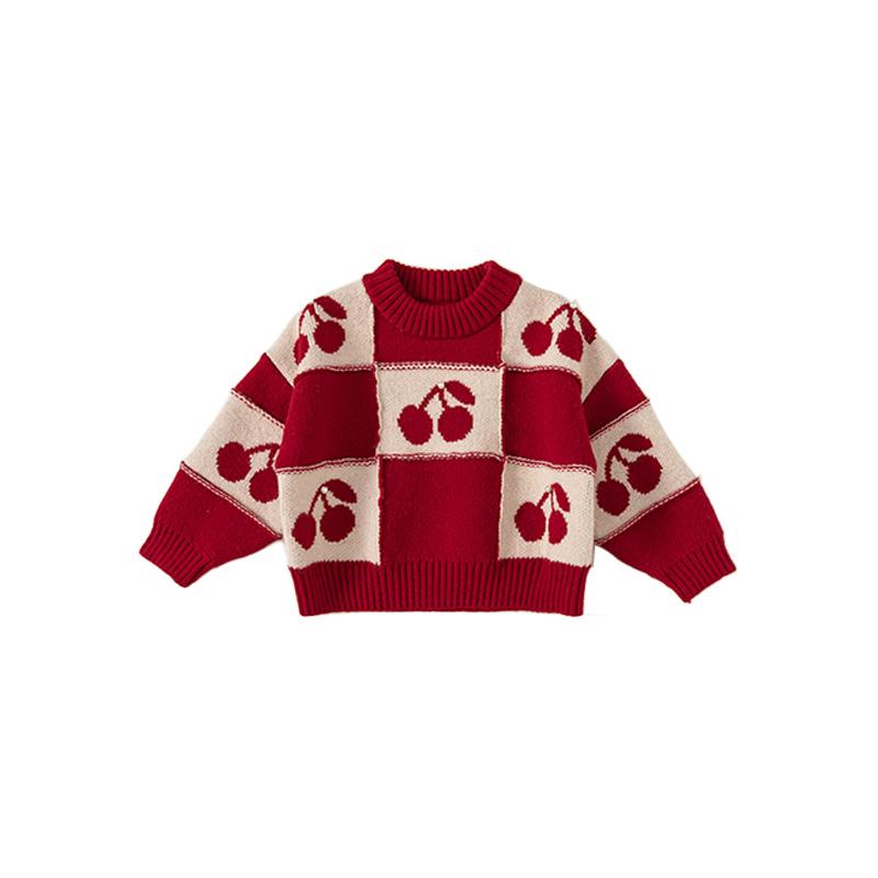 女の子 セーター 男の子 キッズ ベビー 韓国 秋冬 暖かい ニット 長袖 ラウンドネック プルオーバー クリスマス風 さくらんぼ 赤 かわいい