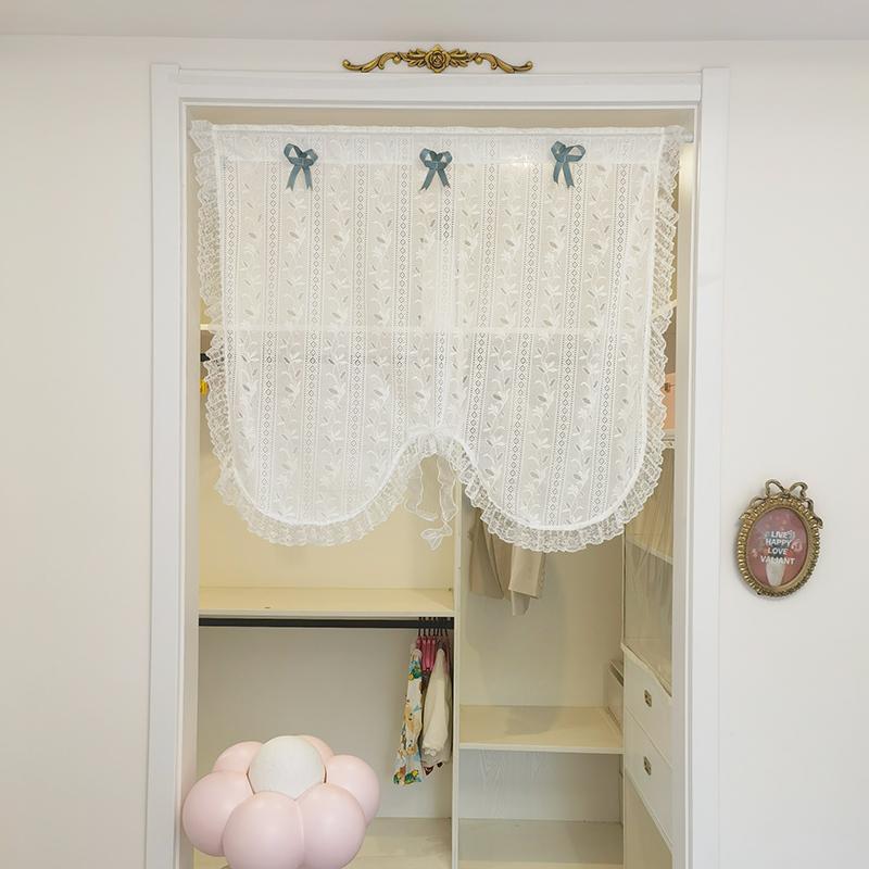 小窓用カーテン 防塵 装飾 キッチン 寝室 出窓 家庭用 パーテーション 目隠し ショート 小さめ アーチ型 リボン レース 田園風 花柄 おしゃれ