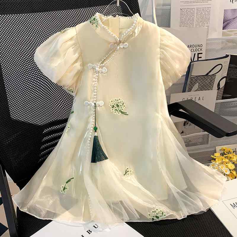 漢服 子供 キッズ 衣装 写真 撮影 女の子 夏 中国風 チャイナボタン 背中 チャック パフスリーブ スタ..