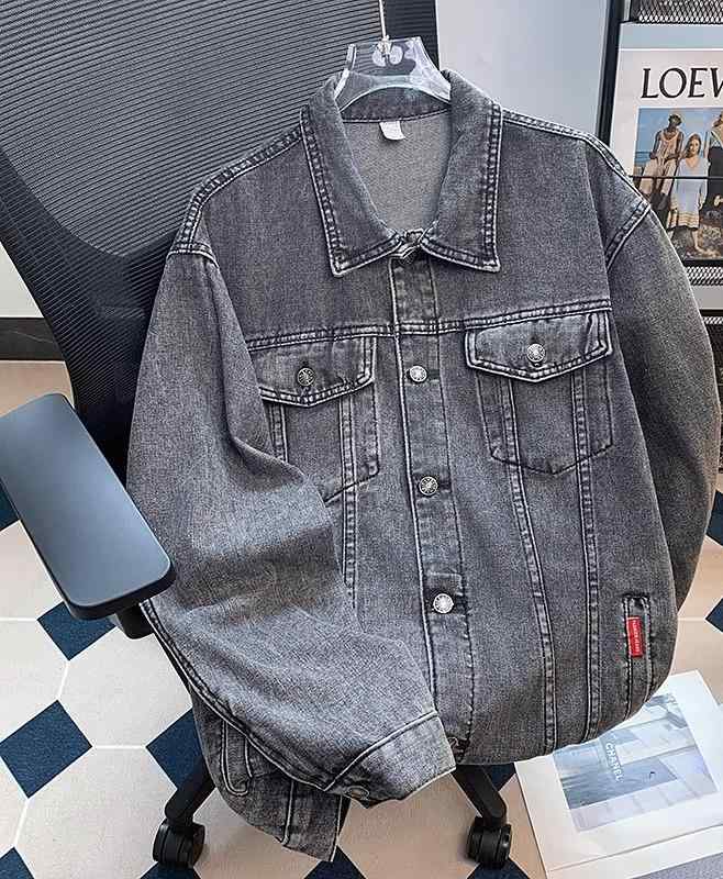 Other - ジャケット メンズ 秋 長袖 ゆったり 大きいサイズ レトロ デニム 春 ストリート カップル 防風 アウター 襟 前開き ボタン ポケット レタープリント 無地 カジュアル かっこいい 黒