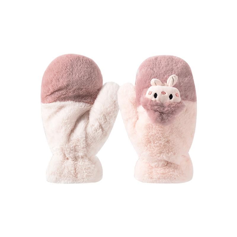 手袋 レディース かわいい ミトン 暖かい 冬 厚手 ボア もこもこ 保温 柔らかい 韓国 首掛け ストラップ付 フリーサイズ 通学 旅行 ギフト 青 ピンク 黄