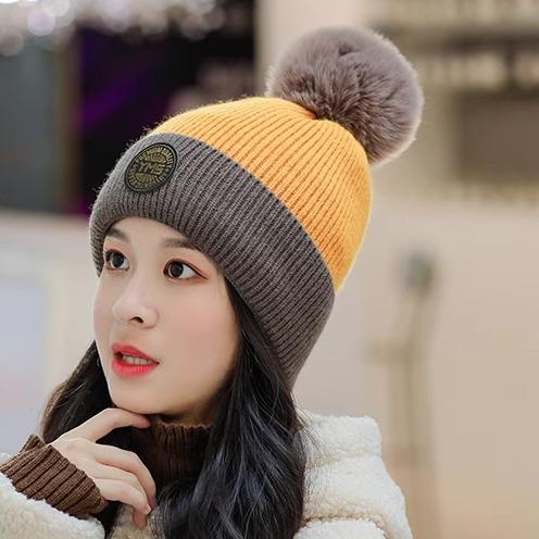 おしゃれ ニット帽 レディース 秋冬 防寒 暖かい 厚手 小顔効果 ウール ポンポン 旅行 アウトドア 韓国 カジュアル 英字 黄色 グレー