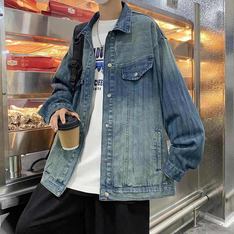 ジャケット メンズ 秋 長袖 レトロ デニム レディース ストリート ゆったり 春 カジュアル ドロップショルダー ビッグシルエット 普段使い レジャー 大きいサイズ アウター ポケット 前開き おしゃれ 青