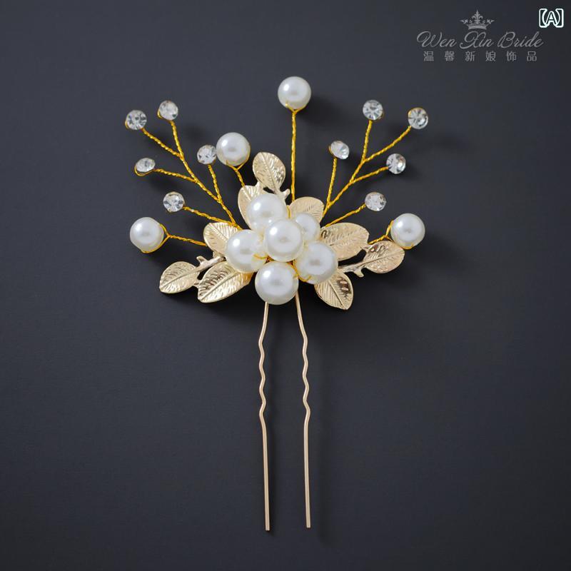 和装 髪飾り 結婚式 花 レトロ 手作り ビーズ ヘアピン ウェディング アクセサリー シルバー ゴールド 白 シンプル 新婦 きれいめ 華やか 発表会 パーティー