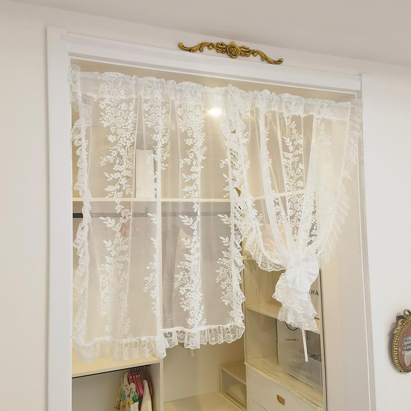 小窓用カーテン 北欧 家庭用 キッチン リビング 寝室 パーテーション 目隠し 半透明 軽量 ショート レース フリル 葉模様 おしゃれ