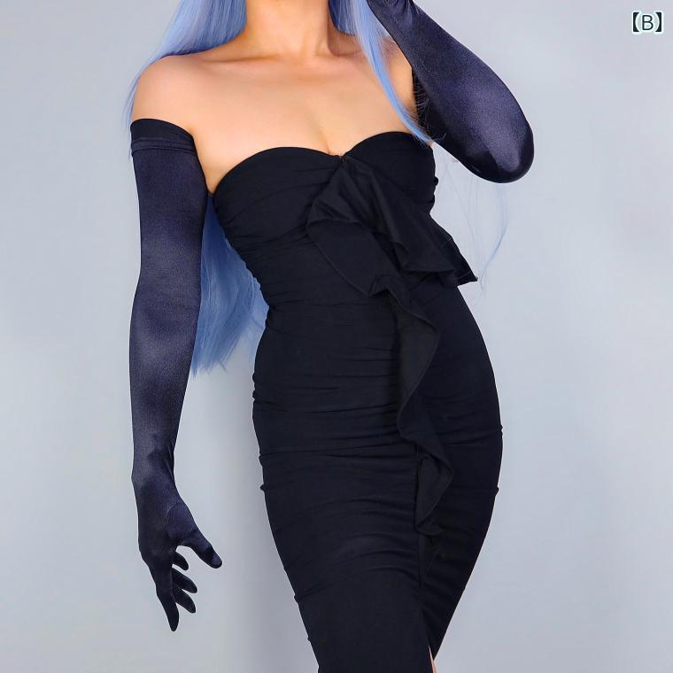 サテン グローブ ロング 手袋 ストレッチ レディース 70cm 無地 シルケット 光沢 ウエディング カラードレス 結婚式 披露宴 ブライダル パーティー コスプレ ダンス 演出 衣装 演奏会 ハロウィン ロリータ ゴシック 白 黒 赤 スマホ対応