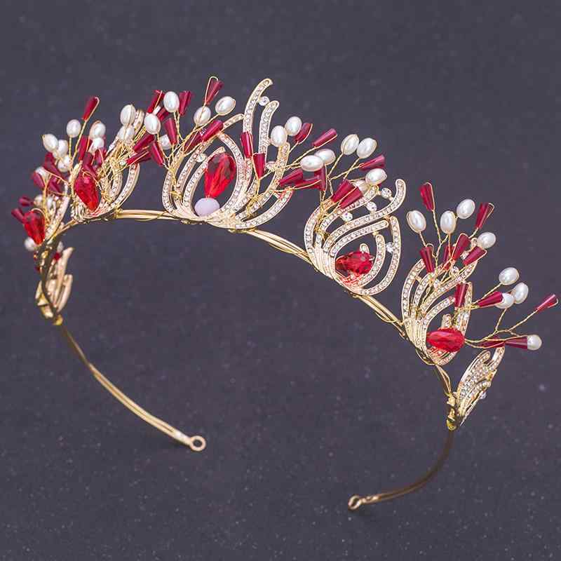 ヘアアクセサリー 結婚式 手作り ビーズ ゴールド カチューシャ 新婦 花 大きな クラウン ウェディング ステージ パーティー 合金 メッキ きれいめ