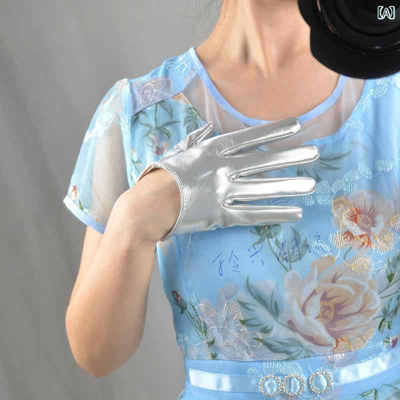 手袋 ショート ロング レディース 大人 PU グローブ エナメル コスプレ コスチューム エレガント ナイトクラブ ステージ衣装 パフォーマンス おしゃれ シルバー 青 黄色