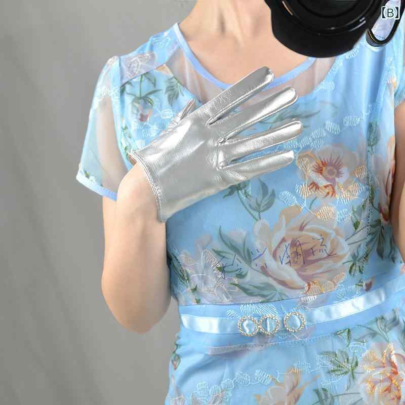 手袋 ショート ロング レディース 大人 PU グローブ エナメル コスプレ コスチューム エレガント ナイトクラブ ステージ衣装 パフォーマンス おしゃれ シルバー 青 黄色