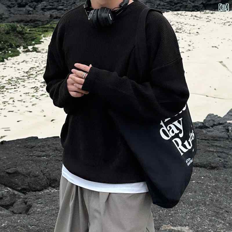 暖かい セーター メンズ 無地 ラウンドネック プルオーバー 和風 長袖 春秋 レトロ トップス 青 黒 赤 シンプル 普段使い カジュアル