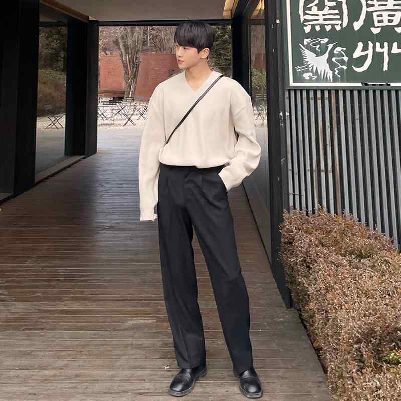 暖かい セーター メンズ ゆったり カジュアル 秋冬 無地 普段使い プルオーバー 韓国 vネック 長袖 白 黒 おしゃれ 柔らかい シンプル おでかけ