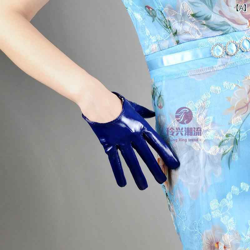 手袋 ショート ロング 青 ハーフグローブ レディース 大人 PU エナメル フィット コスプレ コスチューム エレガント ナイトクラブ ステージ衣装 パフォーマンス おしゃれ
