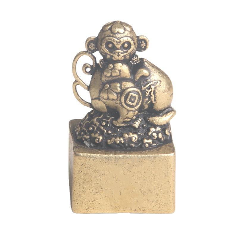 真鍮 置物 オブジェ インテリア 玄関 卓上 書斎 リビング オーナメント おしゃれ 猿 花 印鑑 装飾 彫刻 工芸品 コレクション 小物