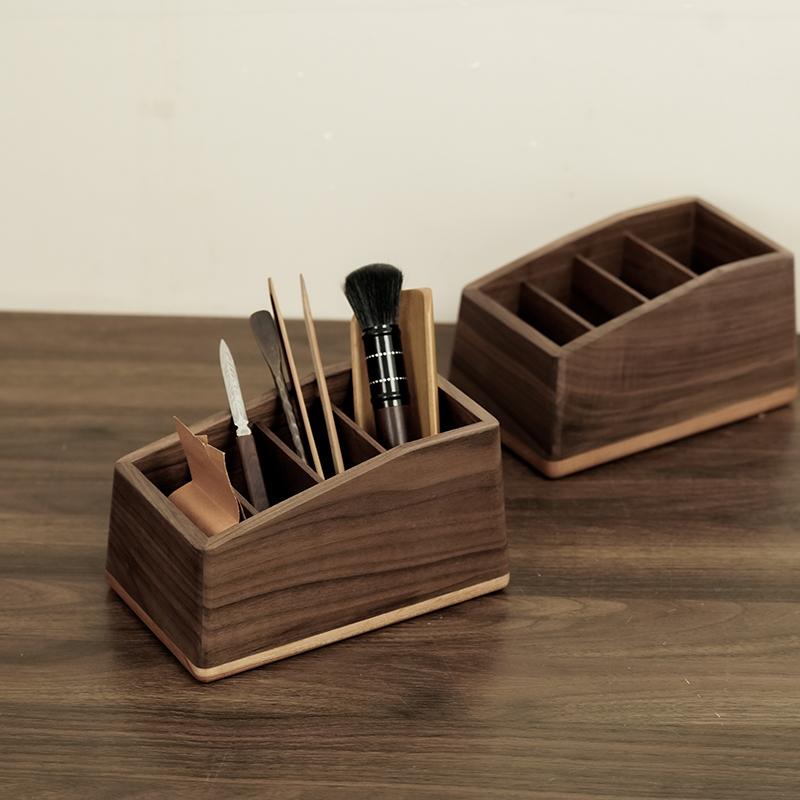 リモコン 収納 木製 ブラックウォールナット コントラスト 卓上 ボックス 無垢材 台形 マルチグリッド ..