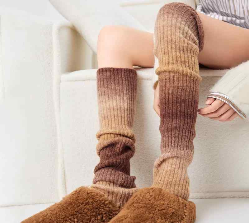 レッグウォーマー ロング ウール レディース 秋冬 厚手 暖かい 脚カバー 防寒グッズ 膝下 グラデーションカラー 滑りにくい 毛玉になりにくい 屋外 室内 シンプル カジュアル おしゃれ