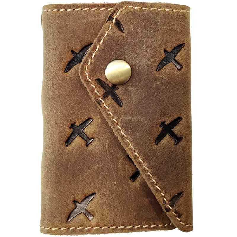 リー キーケース メンズ おしゃれ 男性 紳士 レディース 女性 婦人 ホルダー 牛革 レザー 収納 手作り 縦型 鍵 免許証 カード お札 ポケット レトロ 茶色 ワイド エンボス ストラップ ボタン