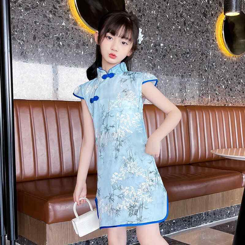 漢服 子供 キッズ 衣装 写真 撮影 女の子 チャイナドレス 夏 レトロ 薄手 スカート スリット 