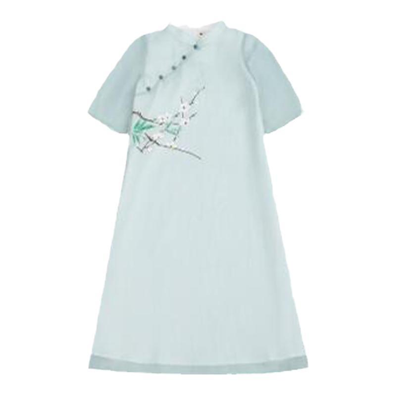 漢服 子供 キッズ 衣装 写真 撮影 女の子 夏 レトロ チャイナドレス スカート シースルー 裏地 スタン..