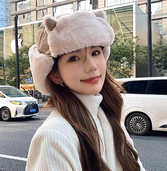 Knit Hat - 帽子 冬 耳当て付き レディース 暖かい 厚手 裏ボア フライトキャップ 防風 防寒 保温 フリーサイズ アウトドア 自転車 おしゃれ 黒 カーキ ピンク