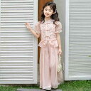 漢服 子供 キッズ 衣装 写真 撮影 女の子 中国風 チャイナボタン リボン 上下セット トップス ボトムス 夏 半袖 パフスリーブ フリル レース ガーリー シースルー プルオーバー 普段使い おでかけ かわいい ピンク