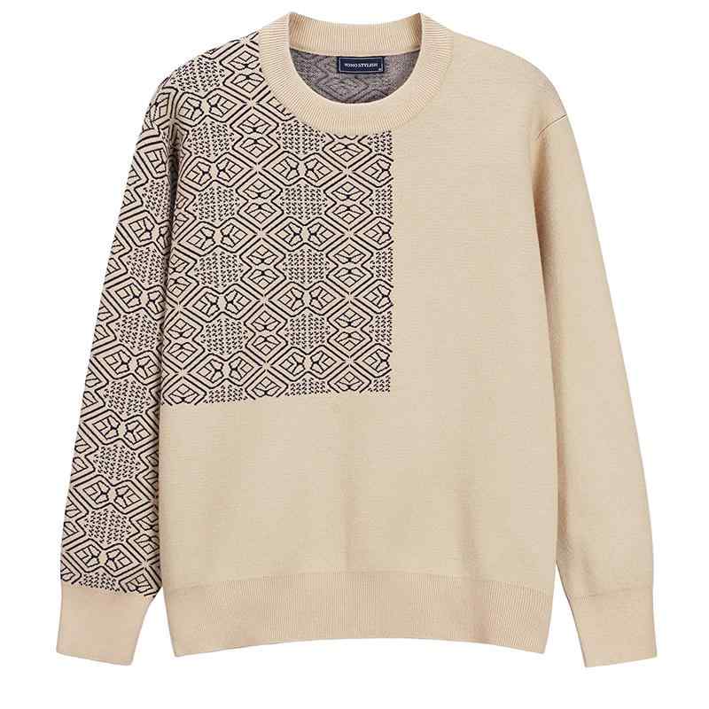 セーター メンズ おしゃれ 上品 ジャカード ニット トップス 韓国 カジュアル 長袖 ラウンドネック 大..