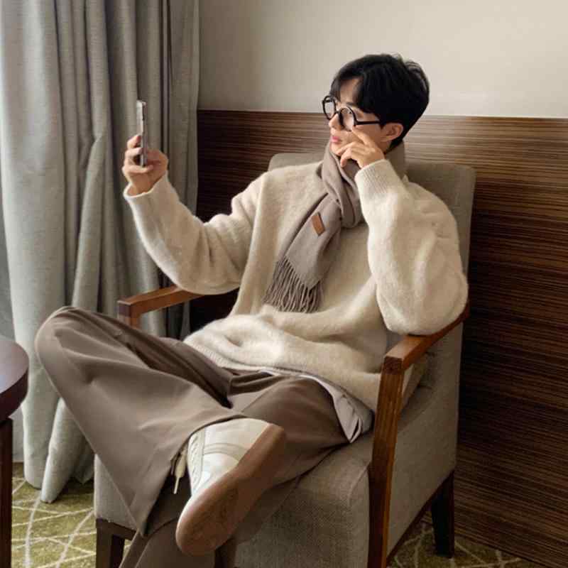 セーター メンズ おしゃれ 冬 ラウンドネック シンプル 無地 ニット トップス ゆったり 長袖 リラック..