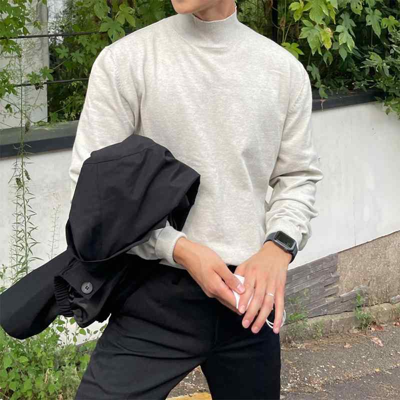 セーター メンズ ハイネック 秋冬 長袖 ニット プルオーバー 無地 シンプル カジュアル インナー 韓国 ..