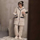 ルームウェア 秋冬 レディース 大きいサイズ ゆったり 上下セット 長袖 襟 シングルブレスト ボタン ポケット フリース キルティング 中綿 もこもこ 暖かい 厚手 おしゃれ(4)