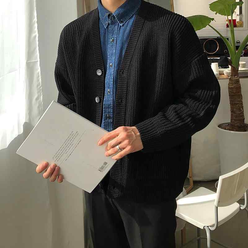 カーディガン Vネック メンズ 秋 ニット ボタン 羽織り ポケット 韓国 長袖 ゆったり カジュアル スクール 制服 普段使い シンプル おしゃれ 黒