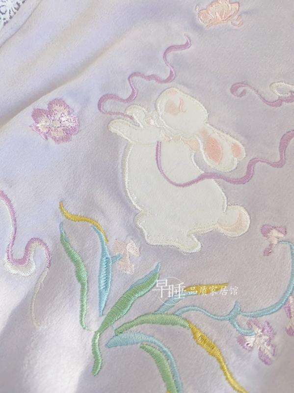 ルームウェア レディース 冬 かわいい 小さめ ウサギ パジャマ 秋 紫 バックル 刺繍 vネック 長袖 厚手..