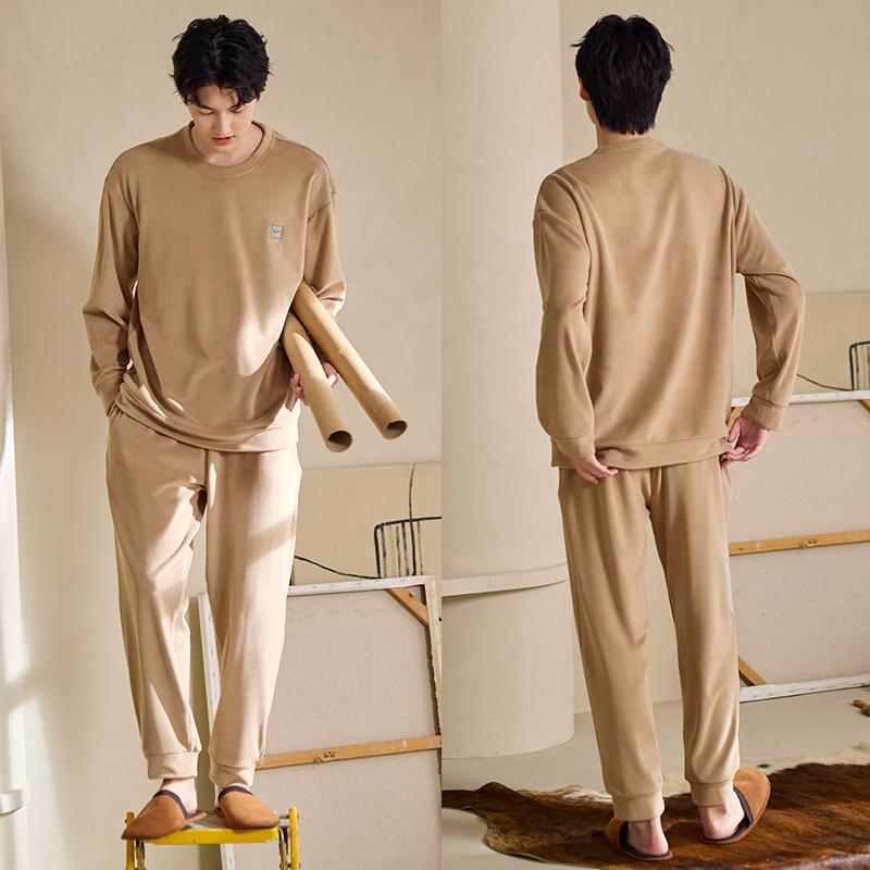 パジャマ メンズ 冬 大きいサイズ ゆったり 上下セット 長袖 ラウンドネック プルオーバー シングルブ..