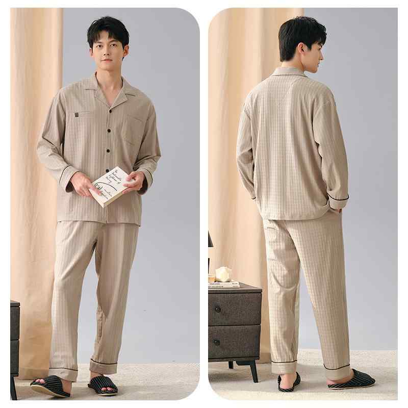 パジャマ メンズ 大きいサイズ ゆったり 長袖 上下セット 襟 シングルブレスト ボタン ポケット 春秋 ..
