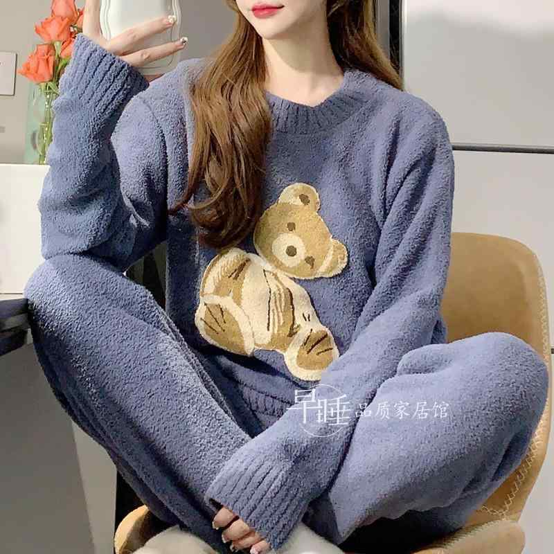 ルームウェア パジャマ レディース 秋冬 かわいい もこもこ ふわふわ フリース フランネル 厚手 暖かい..