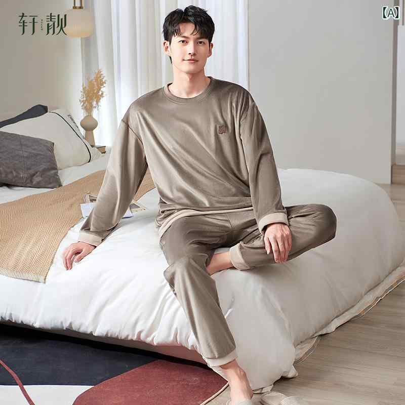 パジャマ メンズ 大きいサイズ ゆったり 春秋 上下セット 長袖 プルオーバー シングルブレスト ボタン ポケット ウエストゴム 厚手 暖かい フリース シンプル グレー ベージュ 緑