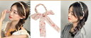 ヘアアクセ リボン 紐 レディース 髪飾り カチューシャ パール アレンジ 編み込み サテン 韓国 おしゃれ レトロ 小花柄 ピンク 青 黒