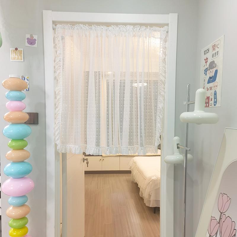 カフェ カーテン レース かわいい フレンチ 豪華 ドア パーテーション ハーフ ショート キャビネット ガーゼ 寝室 目隠し 遮光 シンプル フリル シアー 柔らかい