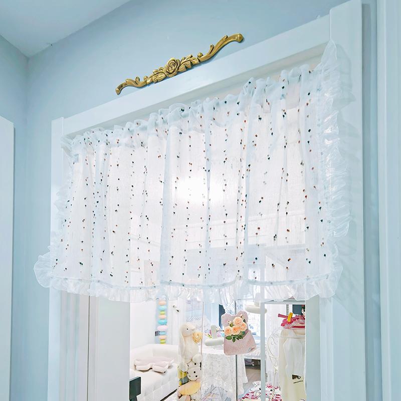カフェ カーテン レース かわいい レインボー ドット ドア ハーフ 出窓 ショート 通気性 子供部屋 フリル レイアウト 柔らかい シフォン レトロ