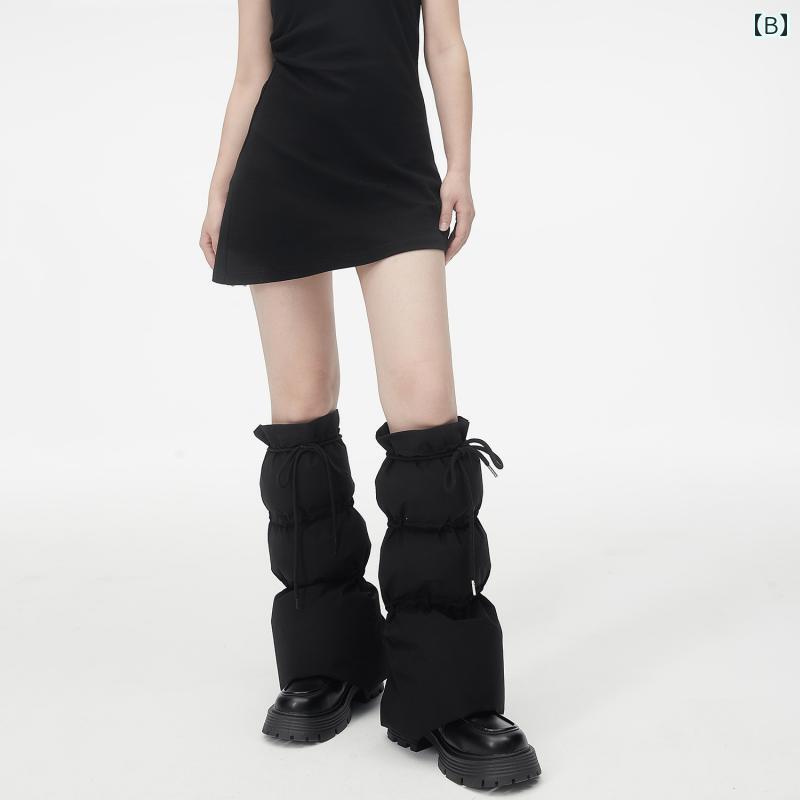 レディース レッグウォーマー 秋冬 足元 ダウン レッグカバー 防寒 防風 保温 冷え対策 調節可能 シンプル カジュアル おしゃれ 黒 グレー アイボリー