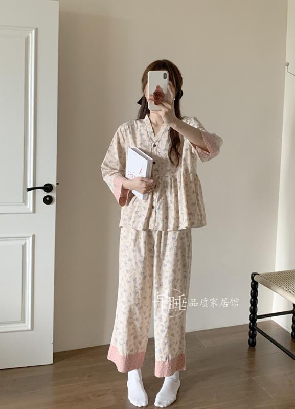 ルームウェア パジャマ レディース 大人 かわいい 韓国 コットン 部屋着 上下 セットアップ キャミソー..