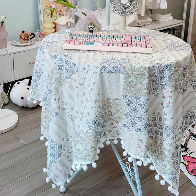 テーブルクロス おしゃれ バルコニー ガーデン ポンポン レイアウト レトロ 装飾 マット 柔らかい ティールーム カフェ カントリー 花柄 パッチワーク 柄 四角