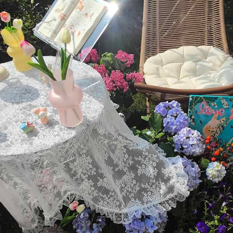 テーブルクロス おしゃれ ガーリー 花 刺繍 キャビネット カバー 下駄箱 防塵 誕生日 洋食 カントリー 柔らかい シアー フリル シンプル 撮影 白 四角