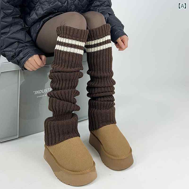 レッグウォーマー 冬 レディース 女性 ティーン 韓国 秋 厚手 暖かい 保温 ソックス カバー ニット カジュアル Y2K 普段使い 茶色 ベージュ 赤 無地 ライン シンプル リブ ロング