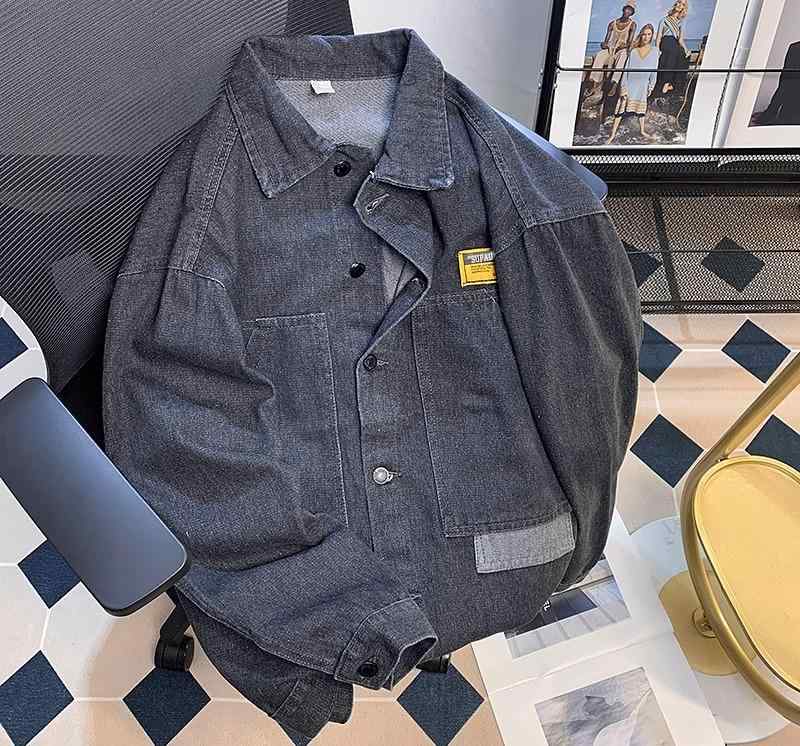 デニムジャケット メンズ 大きいサイズ ゆったり 春秋 襟 シングルブレスト ボタン ポケット ウォッシュ加工 カジュアル おしゃれ グレー